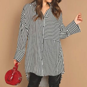 LAST CALL!!  SHEIN Plus Drop Shoulder High Low Striped Shirt